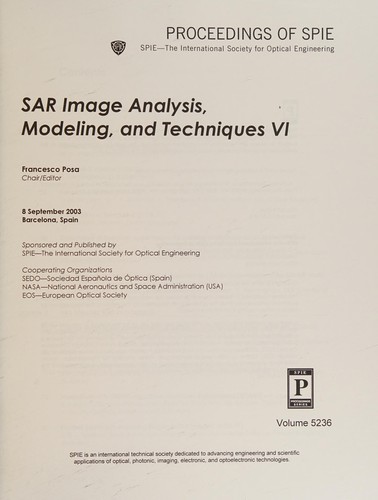 Cover for SAR image analysis, modeling, and techniques VI