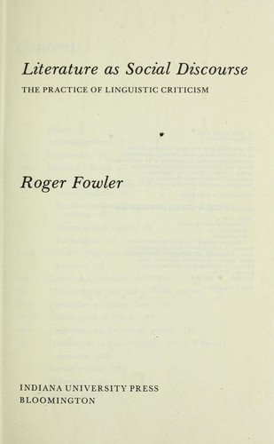 Cover for Literature as social discourse