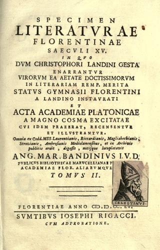 Cover for Specimen literatvrae florentinae saecvli XV...