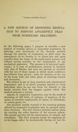 Cover for The physiological method of inducing respiration in cases of drowning, stillbirth, suffocation from chloroform, etc. etc