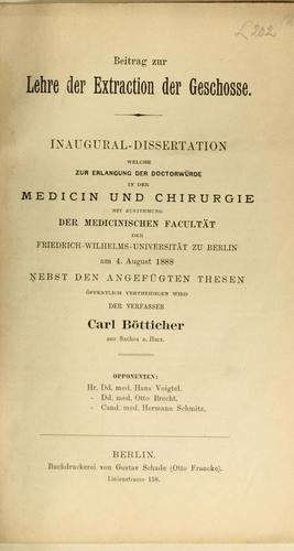 Cover for Beitrag zur Lehre der Extraction der Geschosse