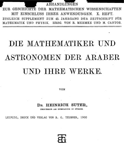 Cover for Die Mathematiker und Astronomen der Araber und ihre Werke