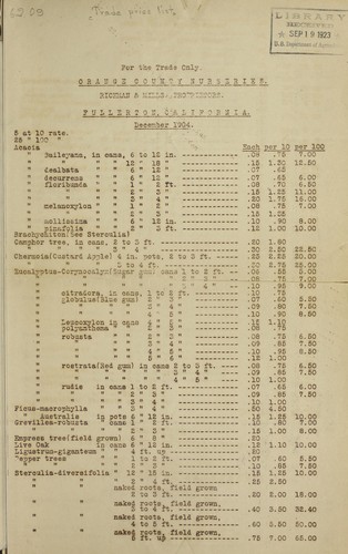 Cover for [Trade price list of the] Orange County Nurseries