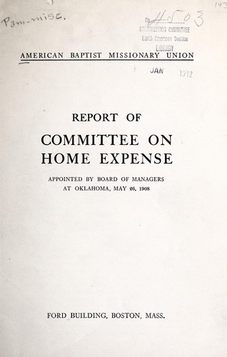 Cover for Report of committee on home expense