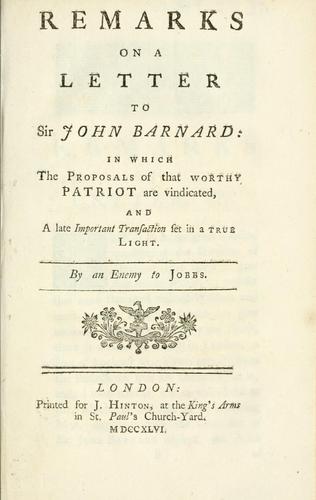 Cover for Remarks on A letter to Sir John Barnard: in which the proposals of that worthy patriot are vindicated, and a late important transaction set in a true light