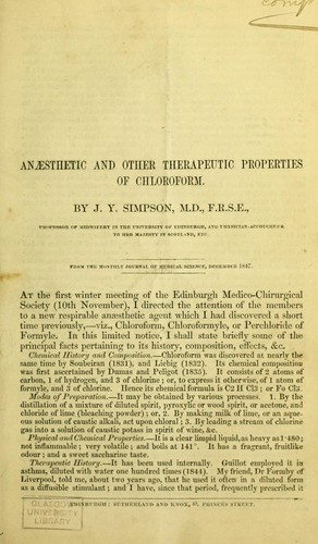 Cover for [Anaesthetic and other therapeutic properties of chloroform]