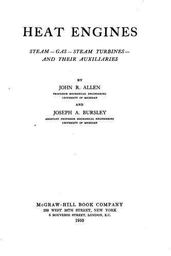 Cover for Heat engines: steam--gas--steam turbines--and their auxiliaries