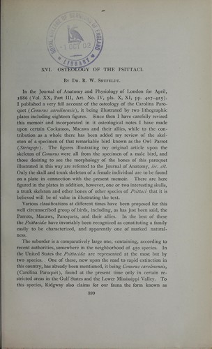 Cover for Osteology of the Psittaci