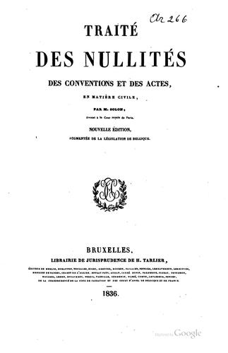 Cover for Traité des nullités des conventions et des actes