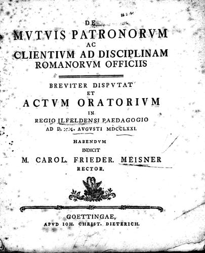 Cover for De mvtvis patronorvm ac clientivm ad disciplinam Romanorvm officiis
