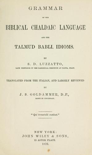 Cover for Grammar of the Biblical Chaldaic language and the Talmud Babli Idioms.