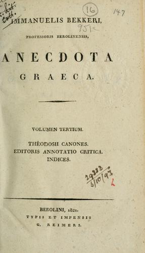 Cover for Immanuelis Bekkeri Anecdota Graeca