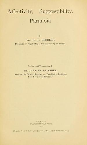 Cover for Affectivity, suggestibility, paranoia
