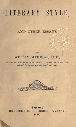 Cover for Literary style, and other essays.