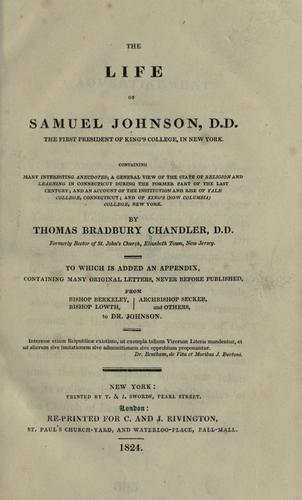 Cover for The life of Samuel Johnson, D.D., the first president of King's College, in New York.