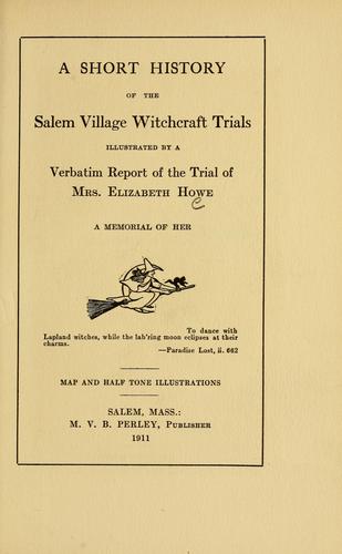 Cover for A short history of the Salem village witchcraft trials