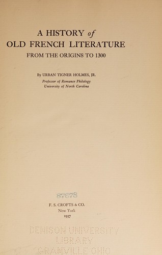 Cover for History of Old French Literature from the Origins