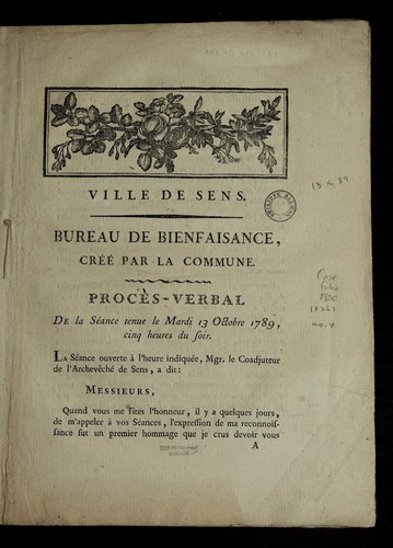 Cover for Bureau de bienfaisance, cre e  par la commune