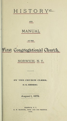 Cover for History and manual of the First Congregational Church, Norwich, N.Y.