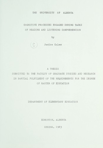 Cover for Cognitive processes engaged during tasks of reading and listening comprehension