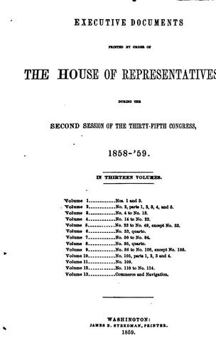 Cover for EXECUTIVE DOCUMENTS PRINTED BY ORDER OF THE HOUSE OF REPRESENTATVIES DURING THE SECOND SESSION ...