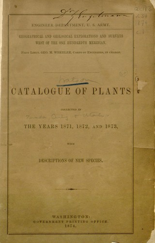 Cover for Catalogue of plants collected in the years 1871, 1872 and 1873