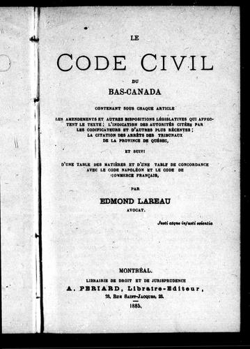 Cover for Le Code civil du Bas-Canada