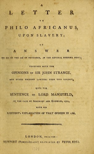 Cover for A letter to Philo Africanus, upon slavery