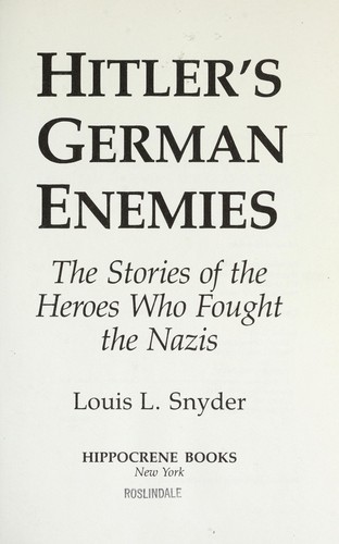 Cover for Hitler's German Enemies