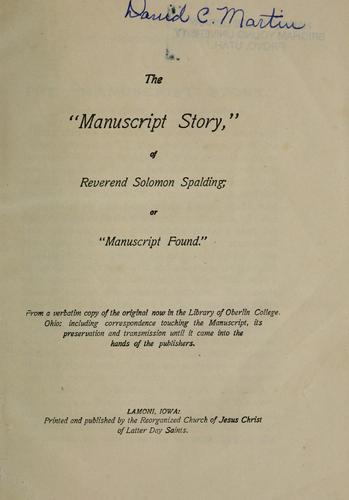 Cover for "Manuscript story," of Reverend Solomon Spalding [sic]
