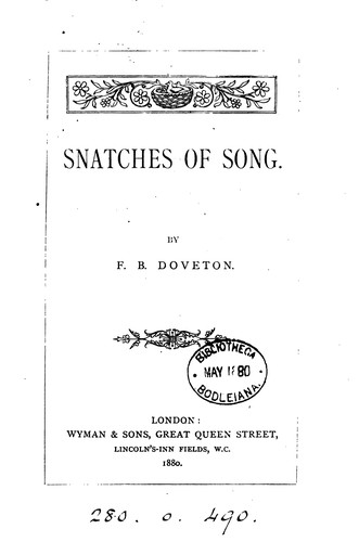 Cover for Snatches of song