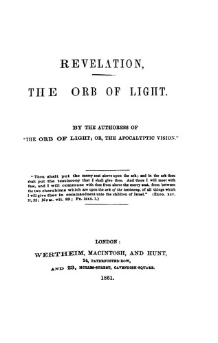 Cover for Revelation, the orb of light, by the authoress of 'The orb of light'.
