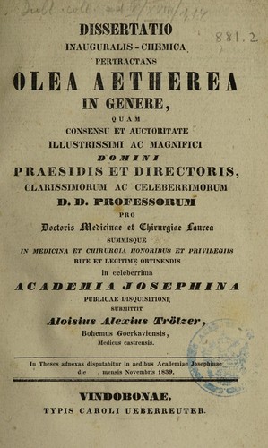 Cover for Dissertatio inauguralis chemica pertractans olea aetherea in genere