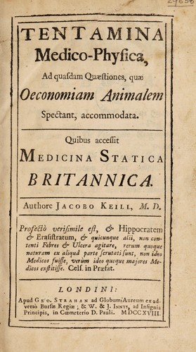 Cover for Tentamina medico-physica, ad quasdam quaestiones, quae oeconomiam animalem spectant, accommodata. Quibus accessit Medicina statica Britannica ...