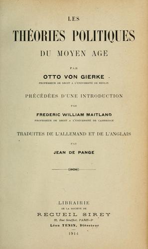 Cover for Les théories politiques du moyen âge