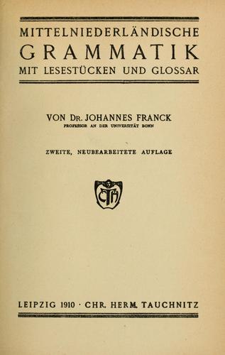 Cover for Mittelniederländische Grammatik