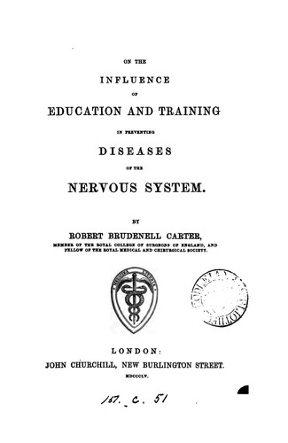 Cover for On the influence of education and training in preventing diseases of the nervous system