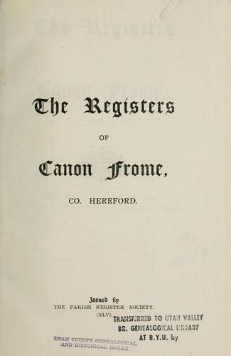 Cover for The registers of Canon Frome, Co. Herford.