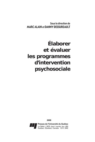 Cover for Élaborer et évaluer les programmes d'intervention psychosociale
