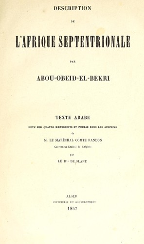 Cover for Description de l'Afrique septentrionale