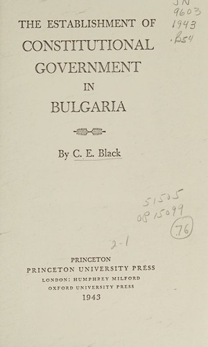 Cover for The Establishment of Constitutional Government in Bulgaria