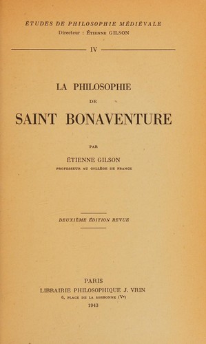Cover for La Philosophie de Saint Bonaventure