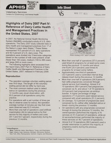 Cover for Highlights of dairy 2007
