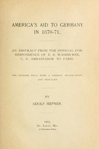 Cover for America's aid to Germany in 1870-71.