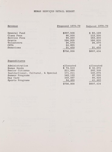 Cover for Human services detail budget