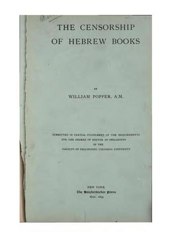 Cover for The Censorship of Hebrew Books