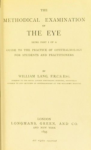 Cover for The methodical examination of the eye