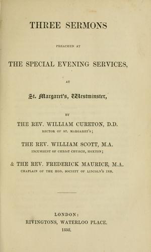 Cover for Three sermons preached at the special evening services at St. Margaret's, Westminster