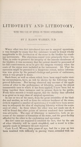 Cover for Lithotrity and lithotomy, with the use of ether in those operations