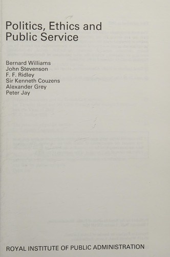 Cover for Politics, ethics and public service